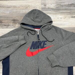 Vintage Y2K Nike Gray‎ Silver Tag Mens L Big Swoosh 2000s Spellout Zip Up Hoodie